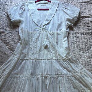 Free People Boho Midi Dress Lace A Line puff sleeves Feminine Romantic Neutrals